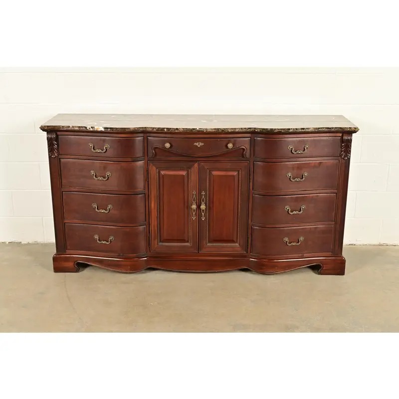 Thomasville French Louis Philippe Carved Mahogany Marble Top Triple Dresser or Credenza - Image 2