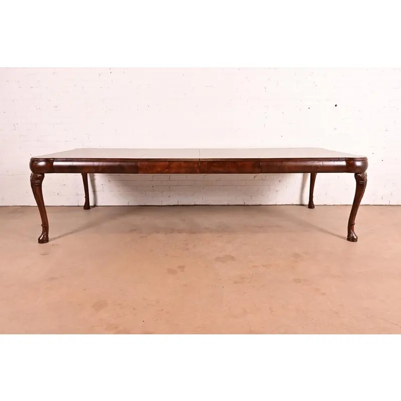 19th Century Antique Queen Anne Burl Wood Extension Dining Table, Newly Refinished - Image 3