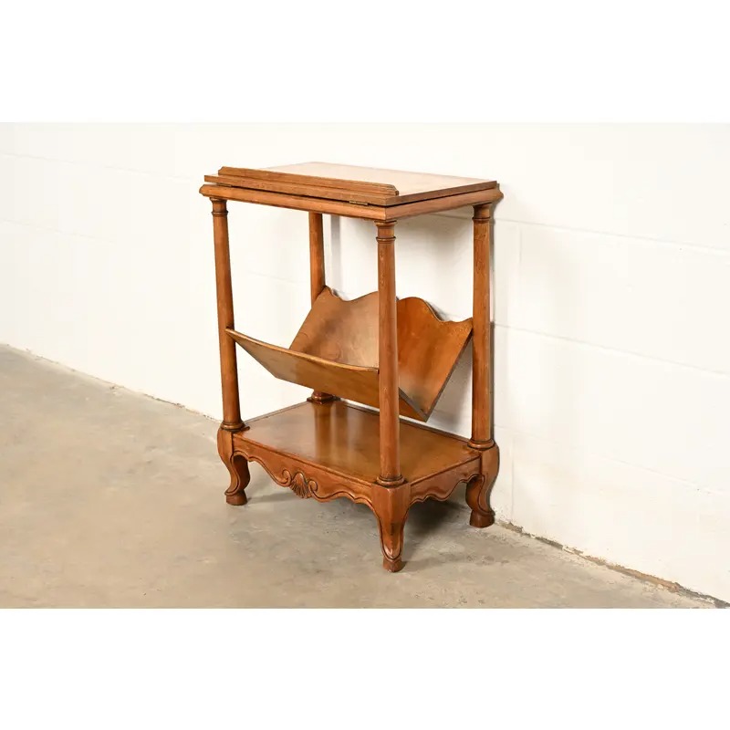 Baker Furniture French Provincial Louis XV Walnut and Burl Wood Book Stand or Magazine Stand | Circa 1960s - Image 3