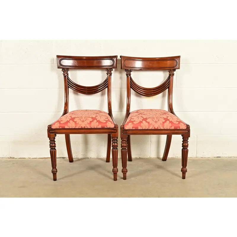 Baker Furniture Style English Regency Carved Mahogany Side Chairs or Dining Chairs, Pair - Image 3