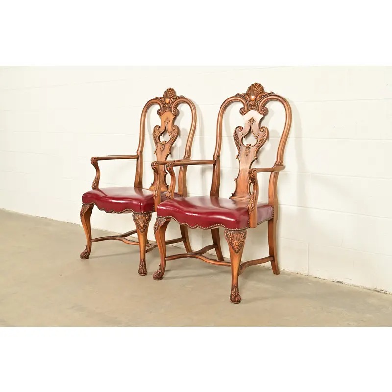Berkey & Gay Antique Georgian Burled Walnut Armchairs, Pair - Image 3
