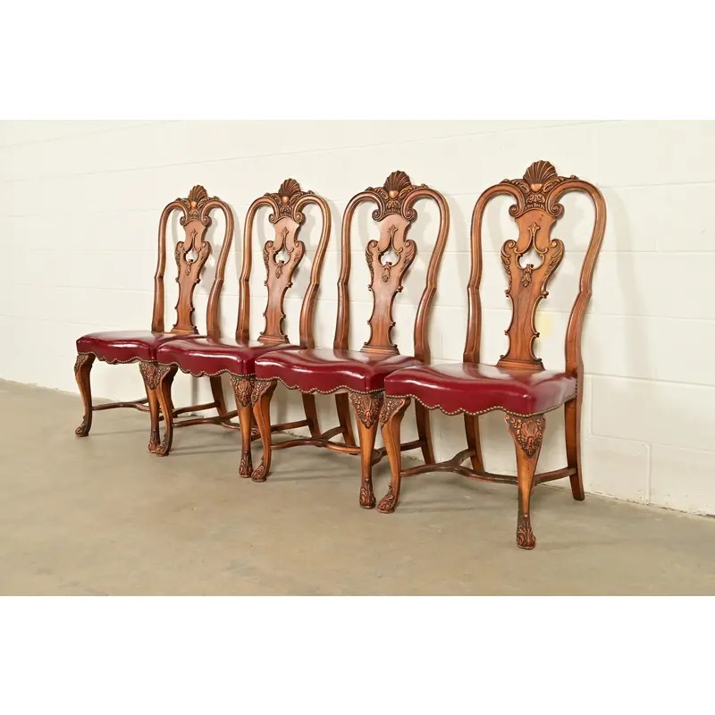Berkey & Gay Antique Georgian Burled Walnut Dining Chairs, Set of Four - Image 3