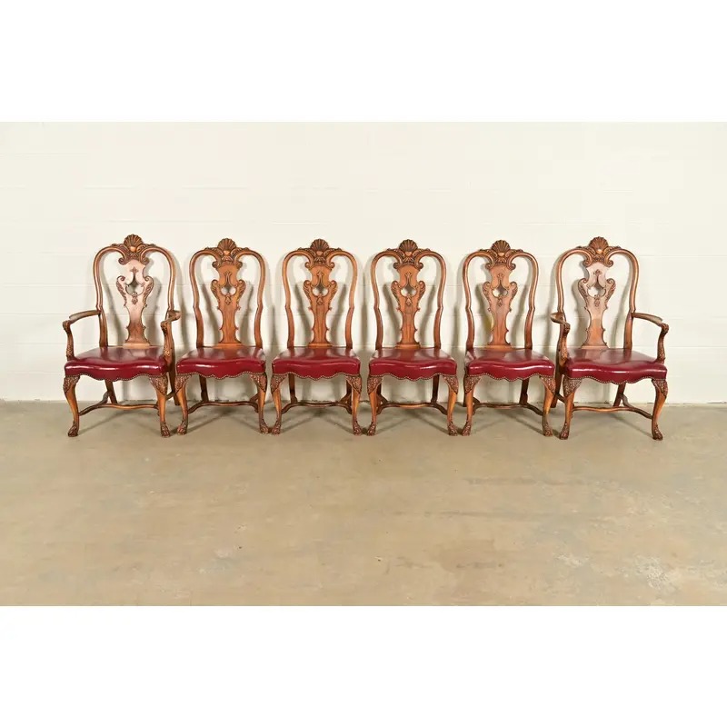 Berkey & Gay Antique Georgian Burled Walnut Dining Chairs, Set of Six - Image 3