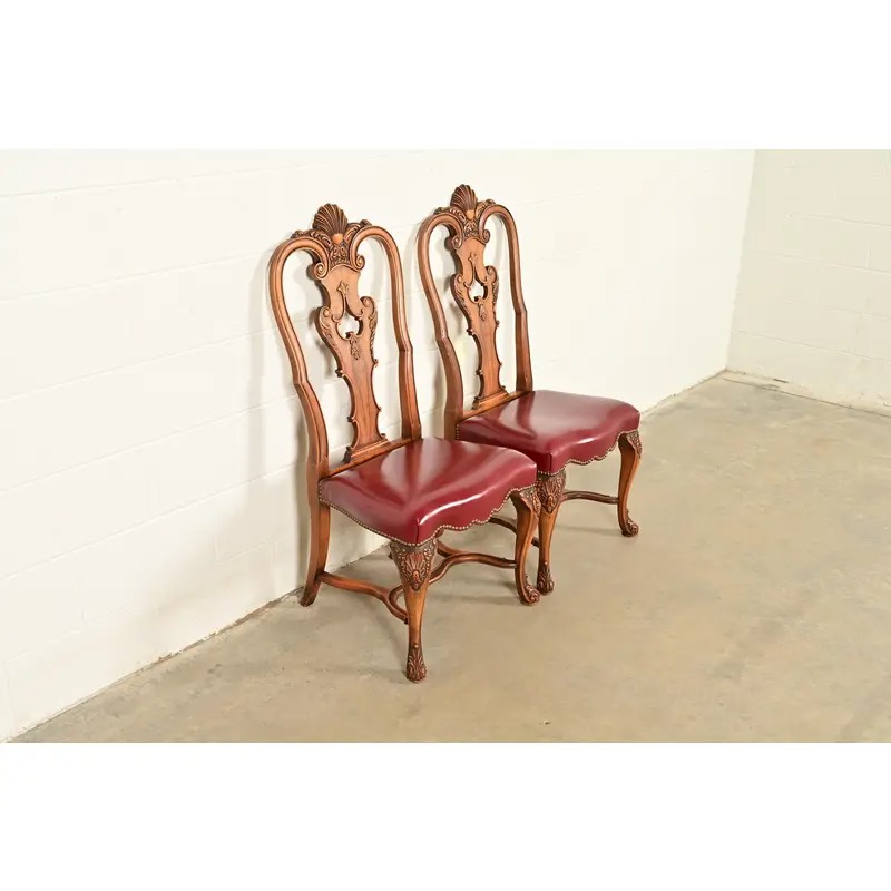 Berkey & Gay Antique Georgian Burled Walnut Side Chairs or Dining Chairs, Pair - Image 3