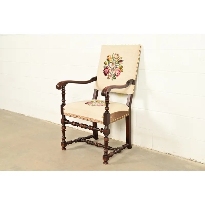 Berkey & Gay Style Antique English Jacobean Carved Walnut Library Chair, Circa 1900 - Image 3