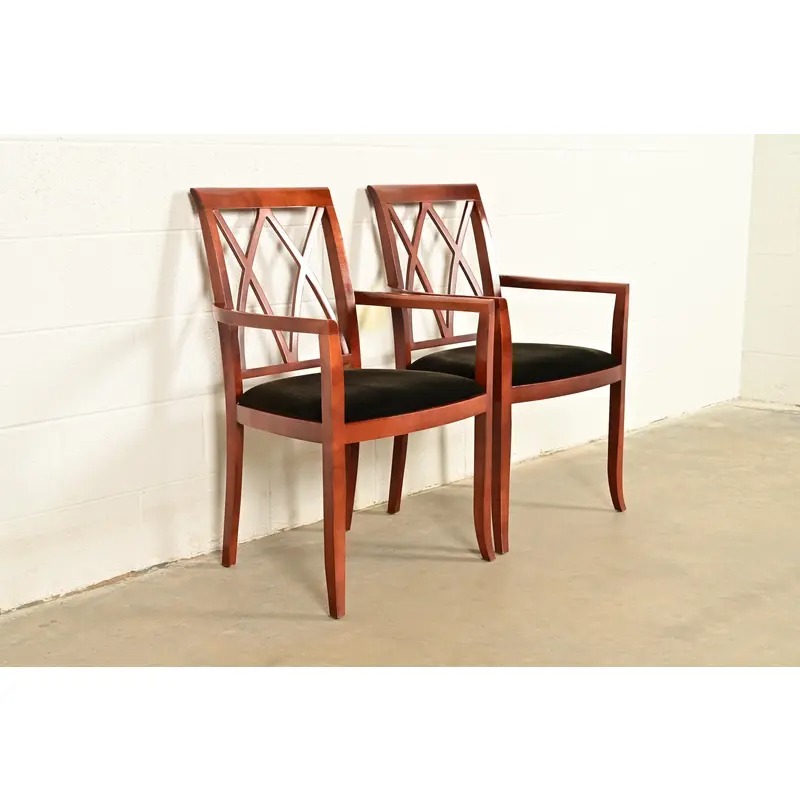 Bernhardt Regency Carved Mahogany Armchairs | Pair - Image 3