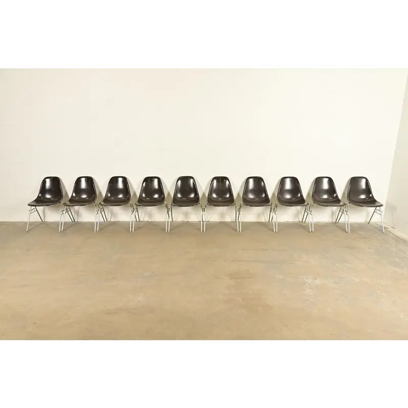 Charles & Ray Eames for Herman Miller DSS Seal Brown Stacking Shell Chairs | Set of Ten - Image 3