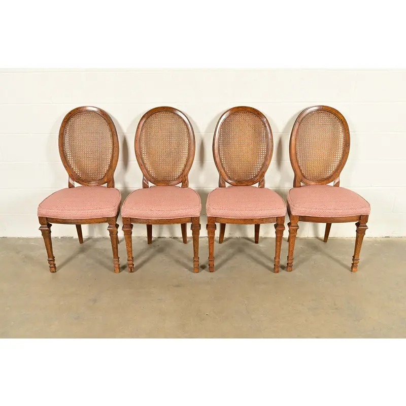 Drexel French Regency Louis XVI Carved Walnut Cane Back Dining Chairs | Set of Four - Image 3
