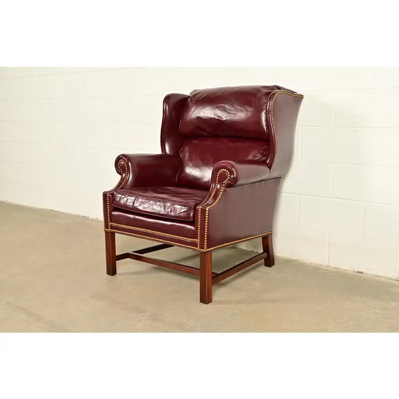 Hancock & Moore Chippendale Wingback Leather Lounge Chair - Image 3