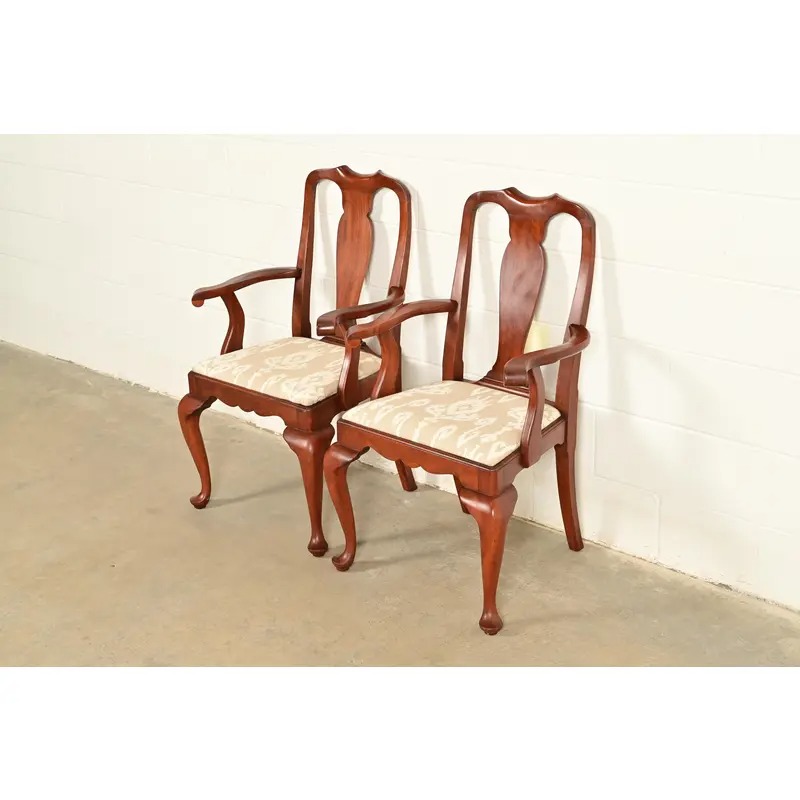 Henkel Harris Queen Anne Solid Cherry Wood Armchairs | Pair - Image 3