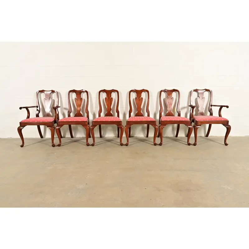 Henkel Harris Queen Anne Solid Cherry Wood Dining Chairs, Set of Six - Image 3