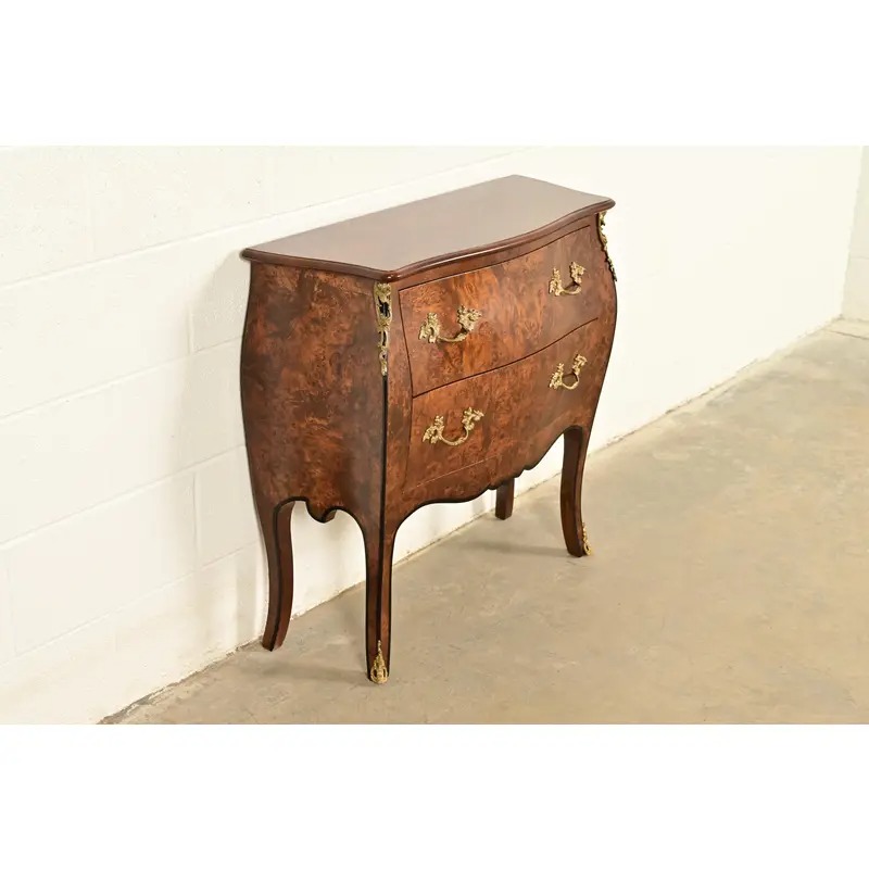 Italian Louis XV Burled Walnut Bombay Commode With Mounted Gilt Bronze Ormolu | Circa 1960s - Image 3