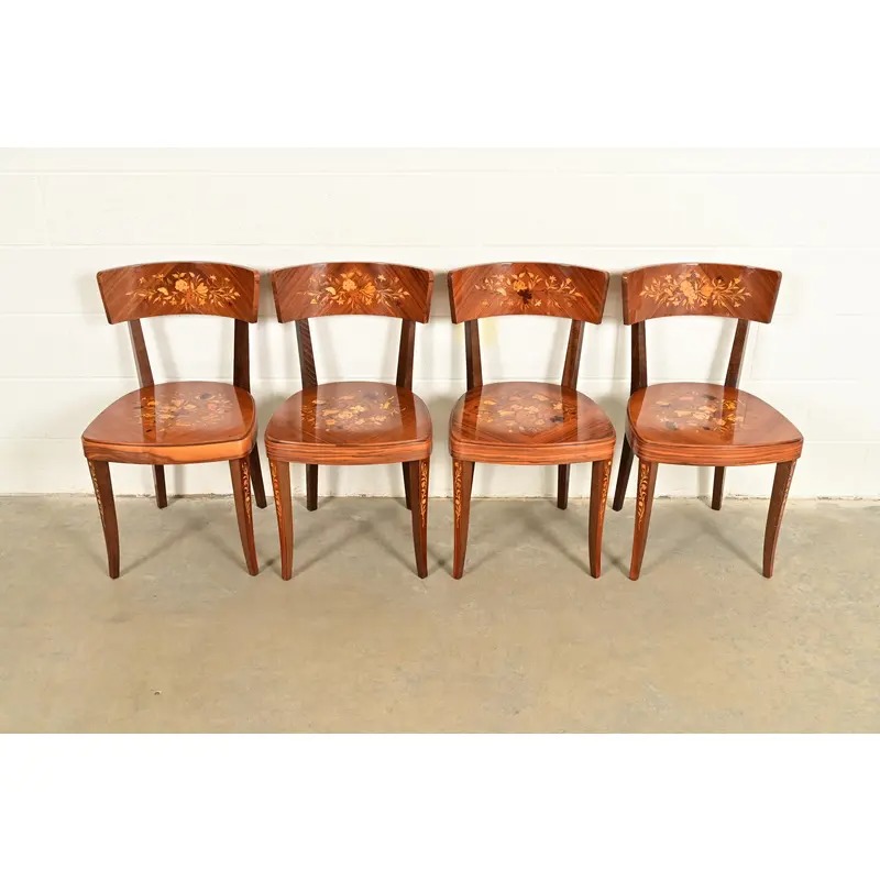 Italian Louis XVI Kingwood Inlaid Marquetry Dining Chairs, Set of Four - Image 3