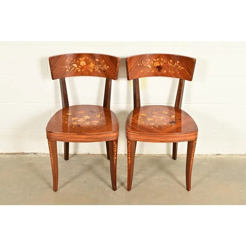 Italian Louis XVI Kingwood Inlaid Marquetry Side Chairs or Dining Chairs, Pair - Image 3