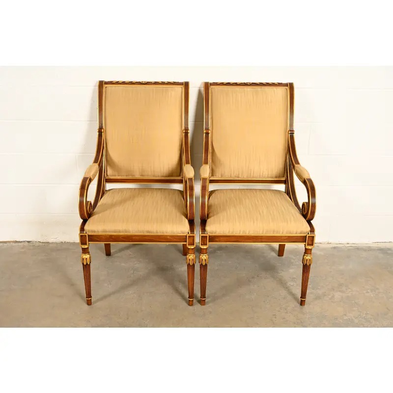 Karges French Regency Louis XVI Carved Walnut and Gold Gilt Armchairs | Pair - Image 3