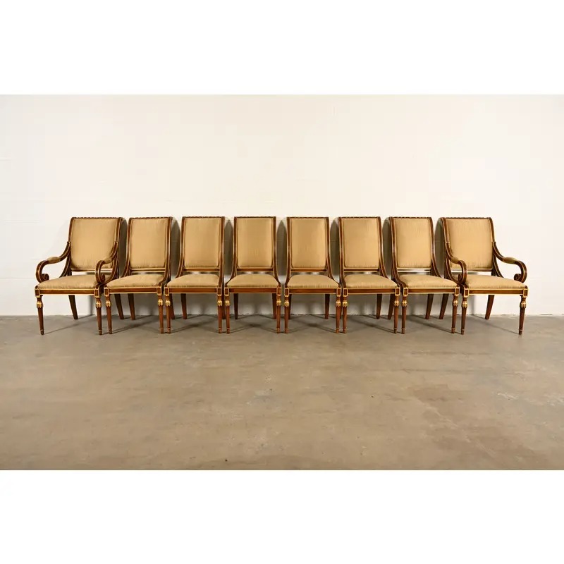Karges French Regency Louis XVI Carved Walnut and Gold Gilt Dining Chairs | Set of Eight - Image 3