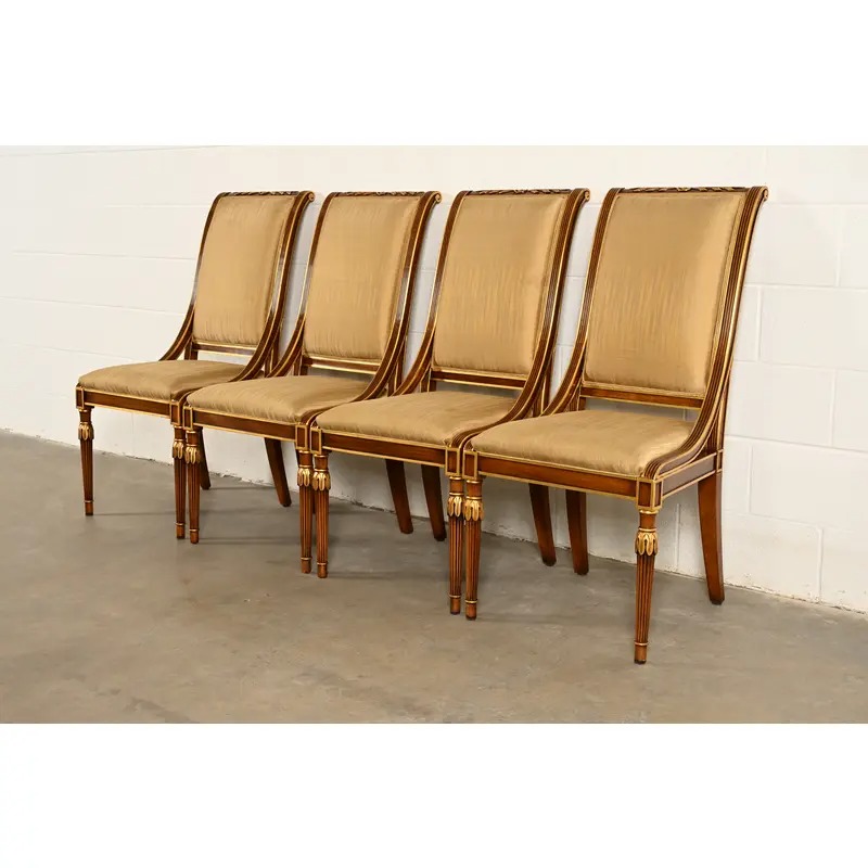 Karges French Regency Louis XVI Carved Walnut and Gold Gilt Dining Chairs | Set of Four - Image 3