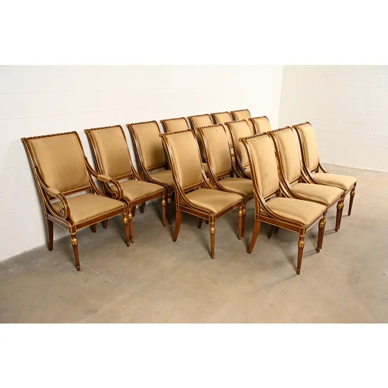 Karges French Regency Louis XVI Carved Walnut and Gold Gilt Dining Chairs | Set of Fourteen - Image 3