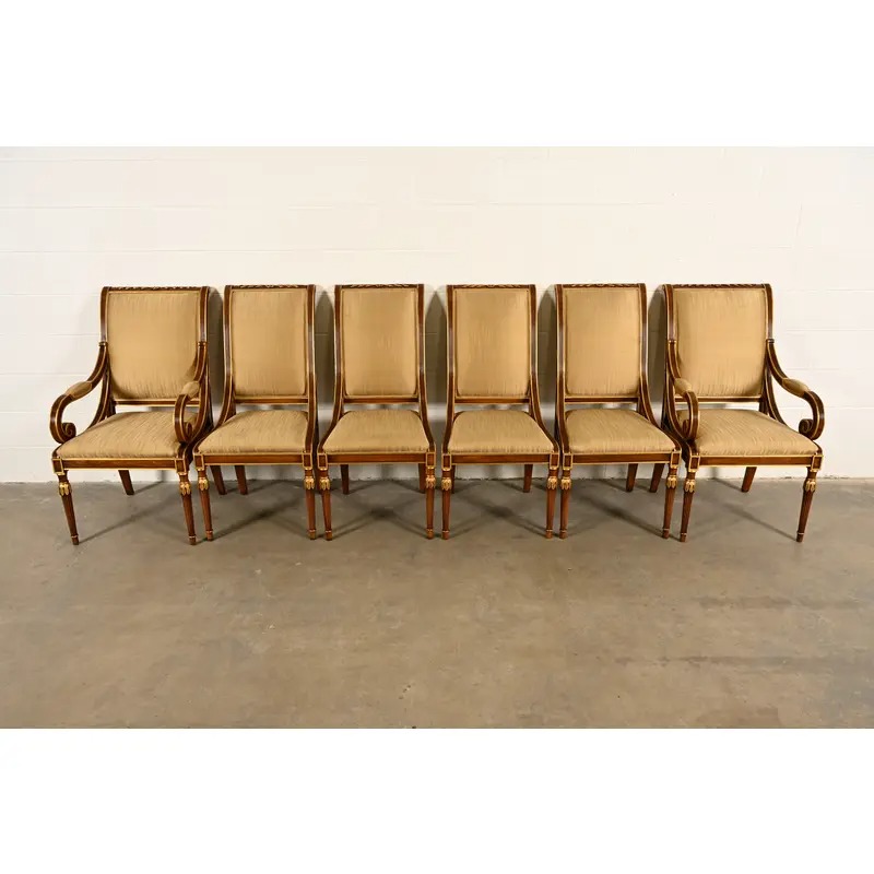 Karges French Regency Louis XVI Carved Walnut and Gold Gilt Dining Chairs | Set of Six - Image 3