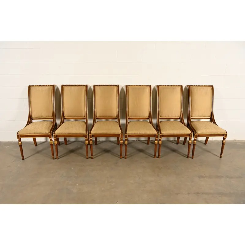 Karges French Regency Louis XVI Carved Walnut and Gold Gilt Dining Chairs | Set of Six - Image 3
