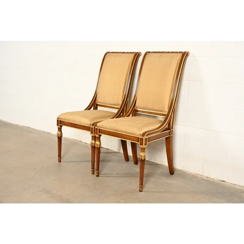 Karges French Regency Louis XVI Carved Walnut and Gold Gilt Side Chairs or Dining Chairs | Pair - Image 3