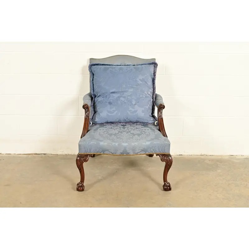 Kittinger Chippendale Carved Mahogany Open Arm Library Chair - Image 3