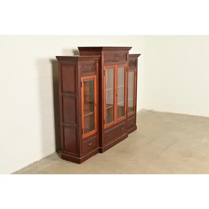 R. J. Horner Style Antique Victorian Carved Walnut Triple Bookcase Cabinet, Circa 1880s - Image 3