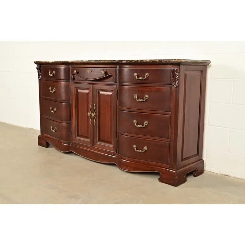 Thomasville French Louis Philippe Carved Mahogany Marble Top Triple Dresser or Credenza - Image 3