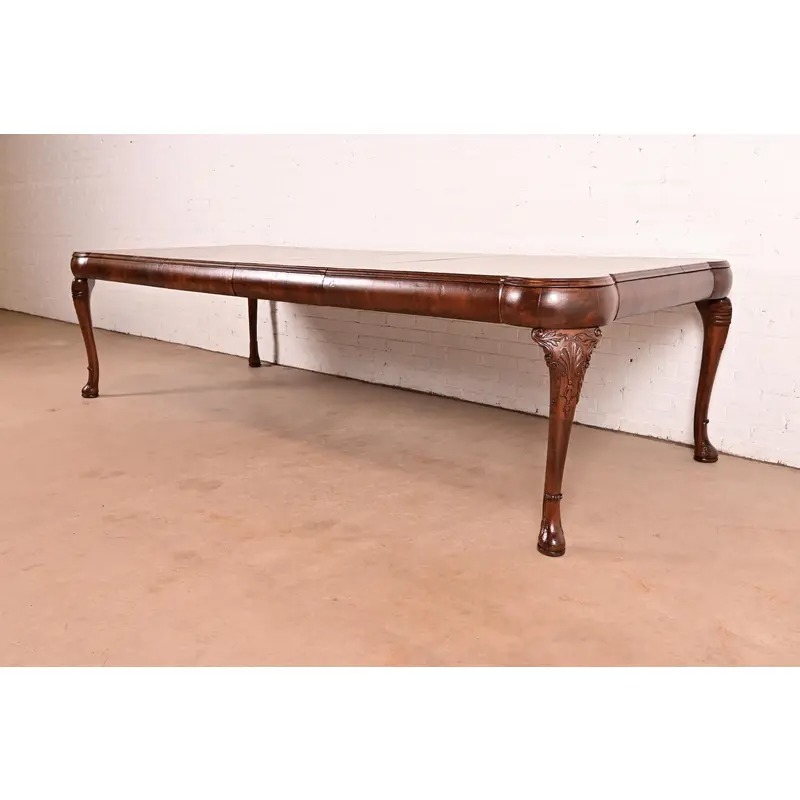 19th Century Antique Queen Anne Burl Wood Extension Dining Table, Newly Refinished - Image 4