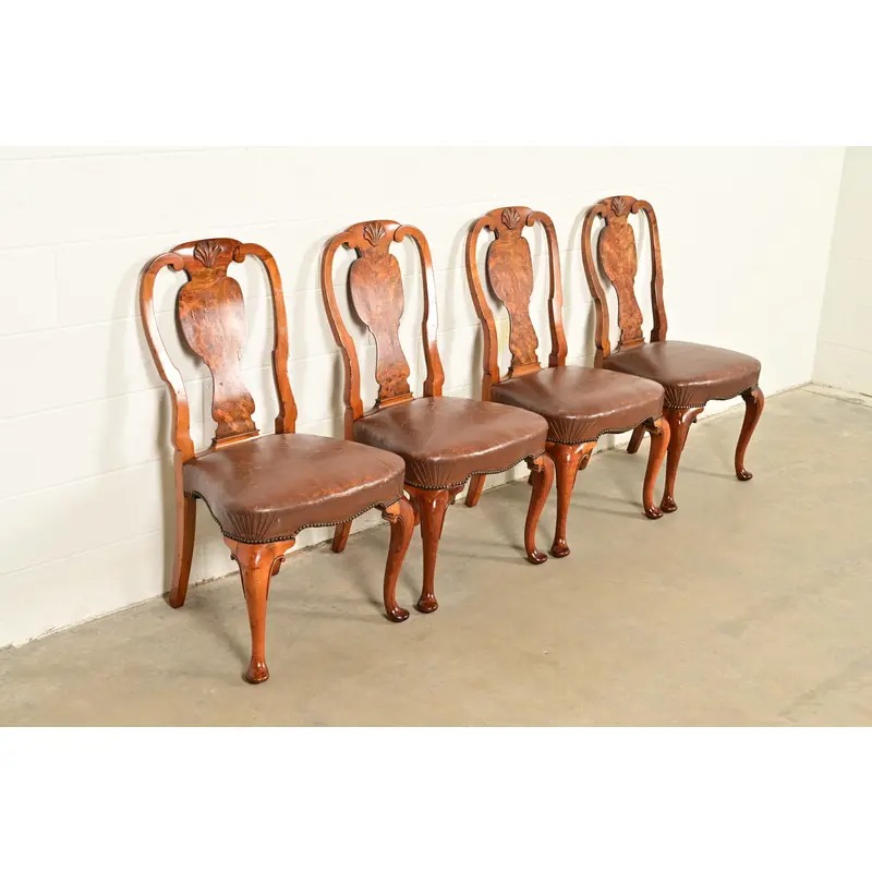 Antique English Queen Anne Burl Wood Dining Chairs, Circa 1860s - Image 4