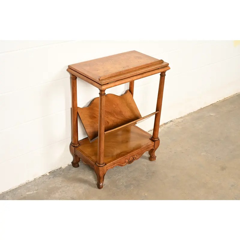 Baker Furniture French Provincial Louis XV Walnut and Burl Wood Book Stand or Magazine Stand | Circa 1960s - Image 4