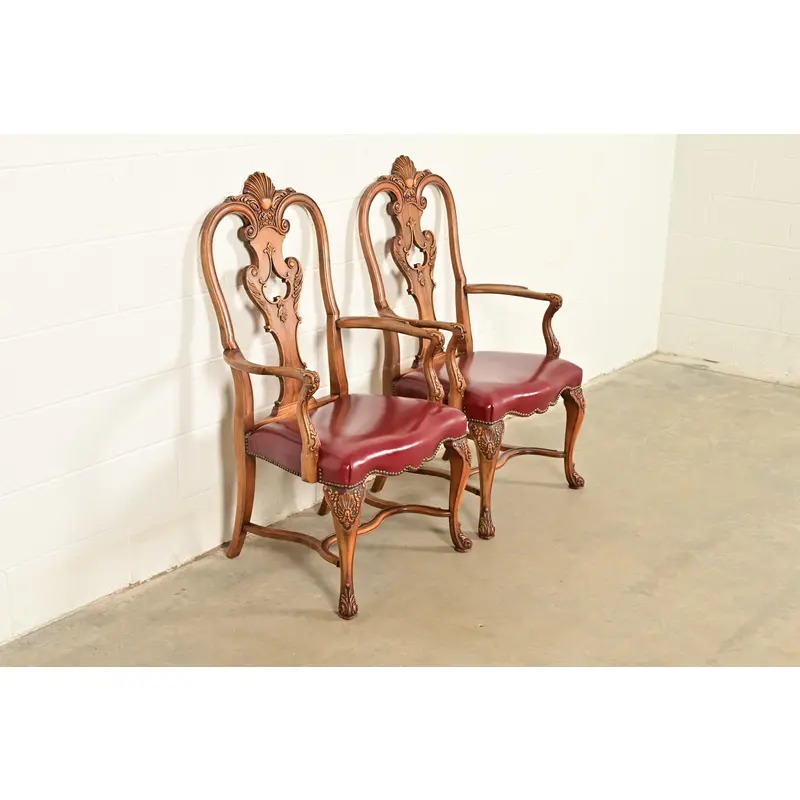 Berkey & Gay Antique Georgian Burled Walnut Armchairs, Pair - Image 4