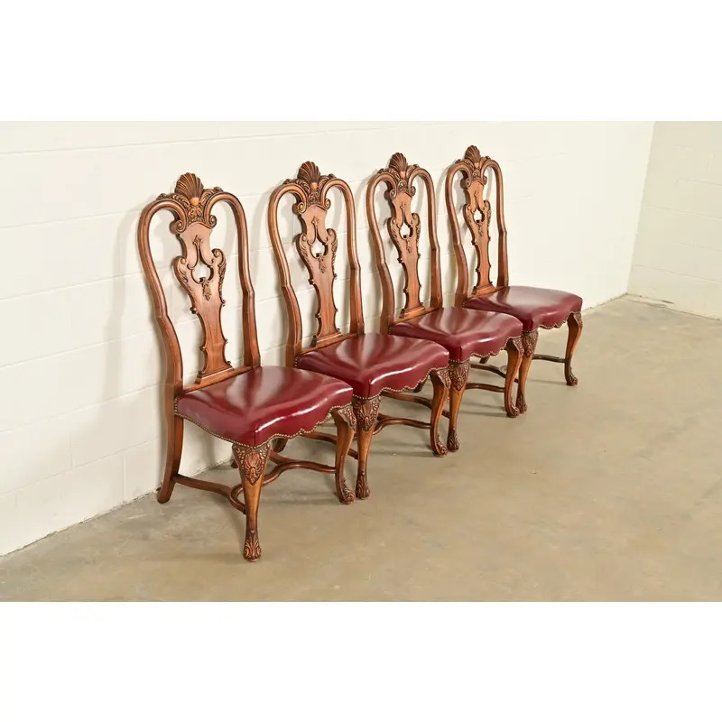 Berkey & Gay Antique Georgian Burled Walnut Dining Chairs, Set of Four - Image 4