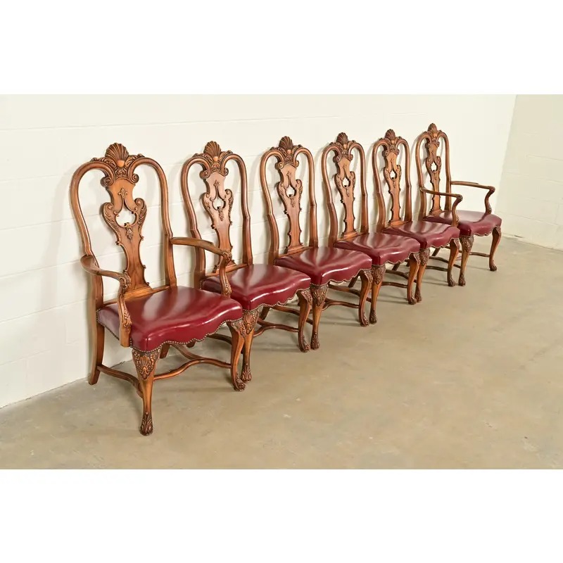 Berkey & Gay Antique Georgian Burled Walnut Dining Chairs, Set of Six - Image 4