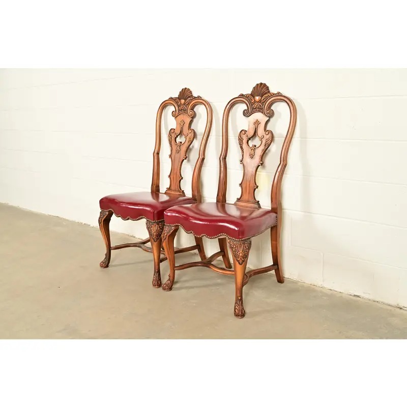 Berkey & Gay Antique Georgian Burled Walnut Side Chairs or Dining Chairs, Pair - Image 4