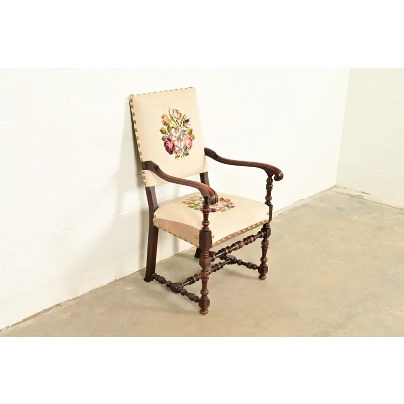 Berkey & Gay Style Antique English Jacobean Carved Walnut Library Chair, Circa 1900 - Image 4