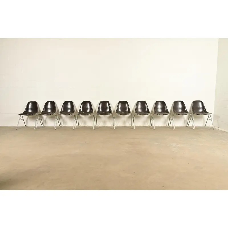 Charles & Ray Eames for Herman Miller DSS Seal Brown Stacking Shell Chairs | Set of Ten - Image 4