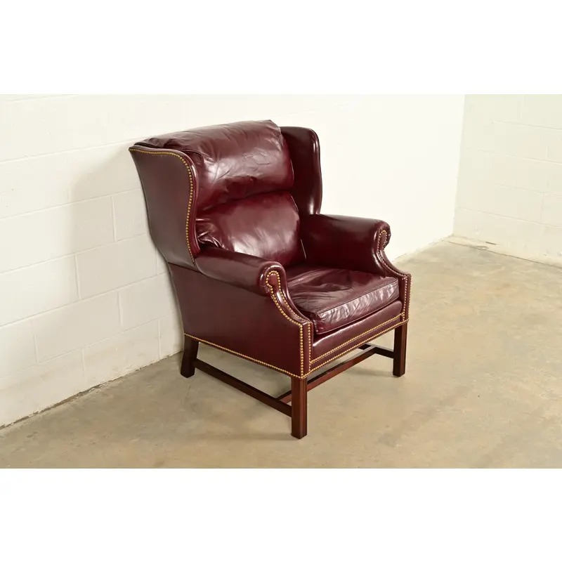 Hancock & Moore Chippendale Wingback Leather Lounge Chair - Image 4