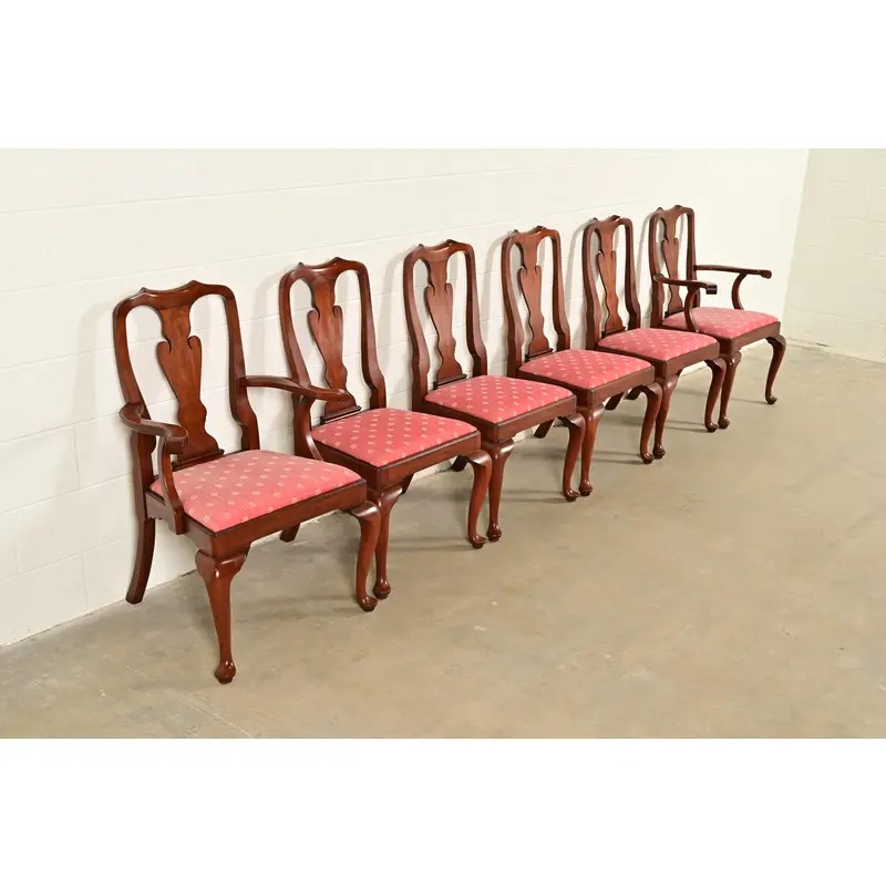 Henkel Harris Queen Anne Solid Cherry Wood Dining Chairs, Set of Six - Image 4