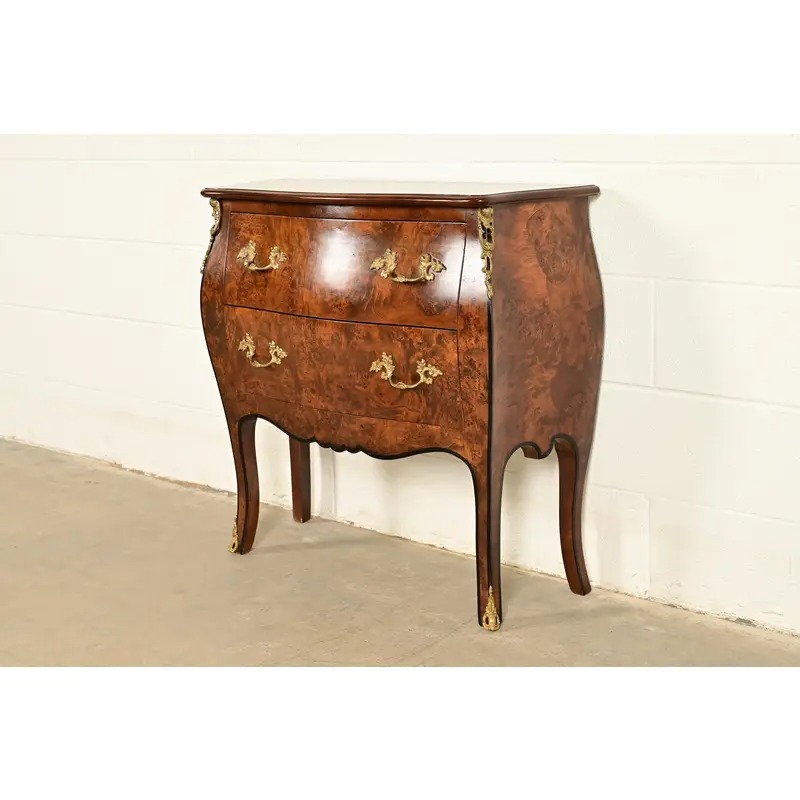 Italian Louis XV Burled Walnut Bombay Commode With Mounted Gilt Bronze Ormolu | Circa 1960s - Image 4