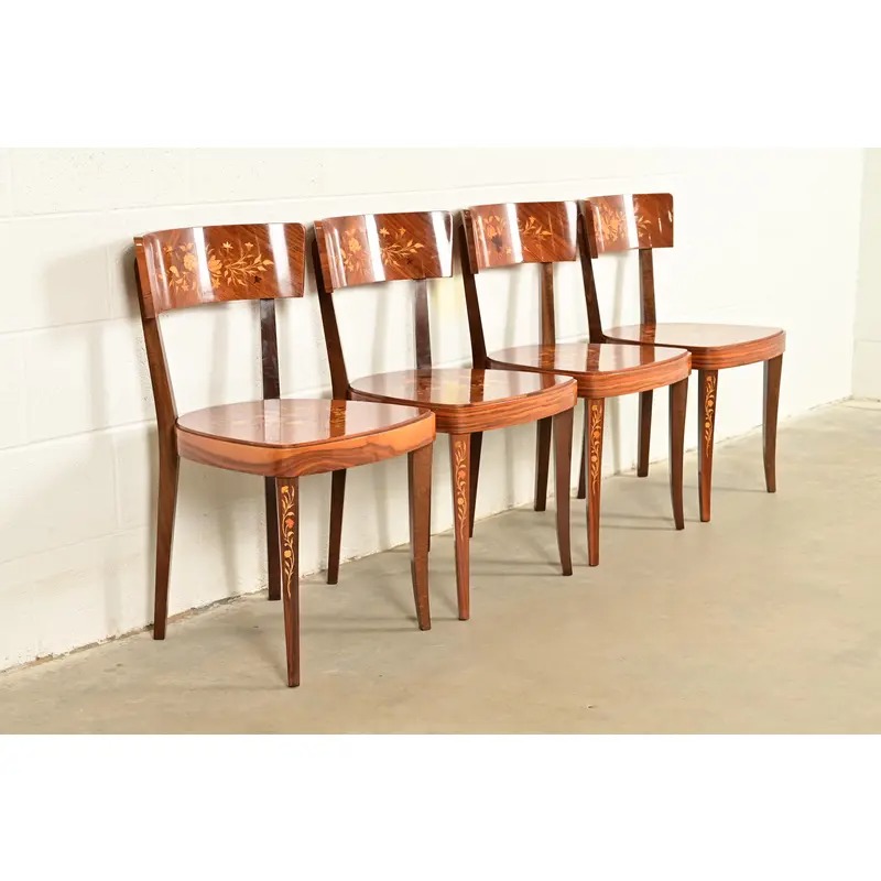 Italian Louis XVI Kingwood Inlaid Marquetry Dining Chairs, Set of Four - Image 4