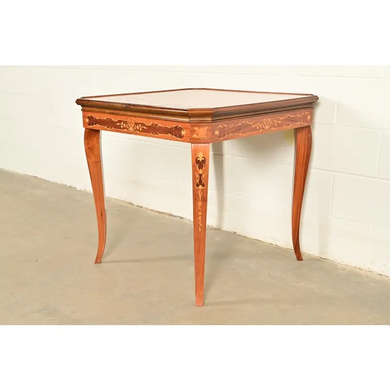 Italian Louis XVI Kingwood Inlaid Marquetry Flip Top Game Table - Image 4