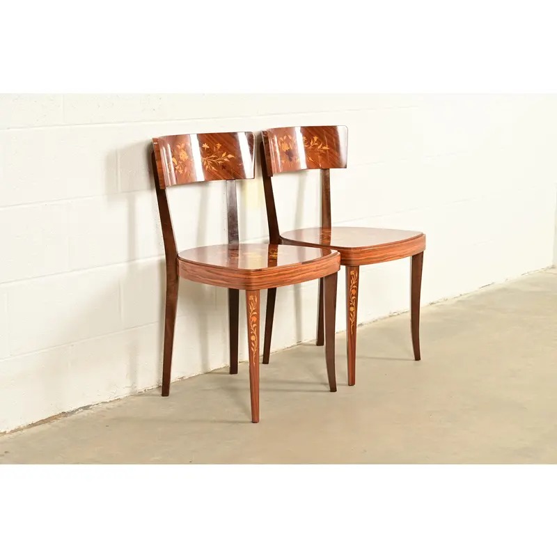 Italian Louis XVI Kingwood Inlaid Marquetry Side Chairs or Dining Chairs, Pair - Image 4