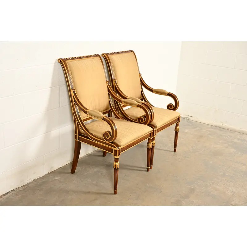 Karges French Regency Louis XVI Carved Walnut and Gold Gilt Armchairs | Pair - Image 4