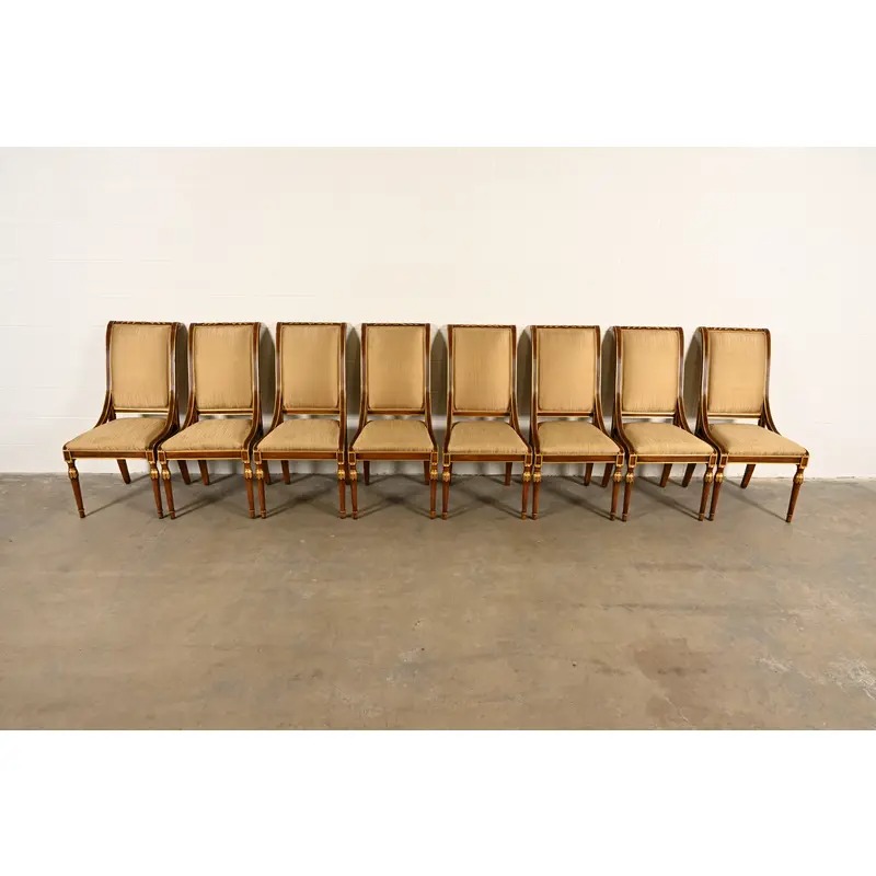 Karges French Regency Louis XVI Carved Walnut and Gold Gilt Dining Chairs | Set of Eight - Image 4