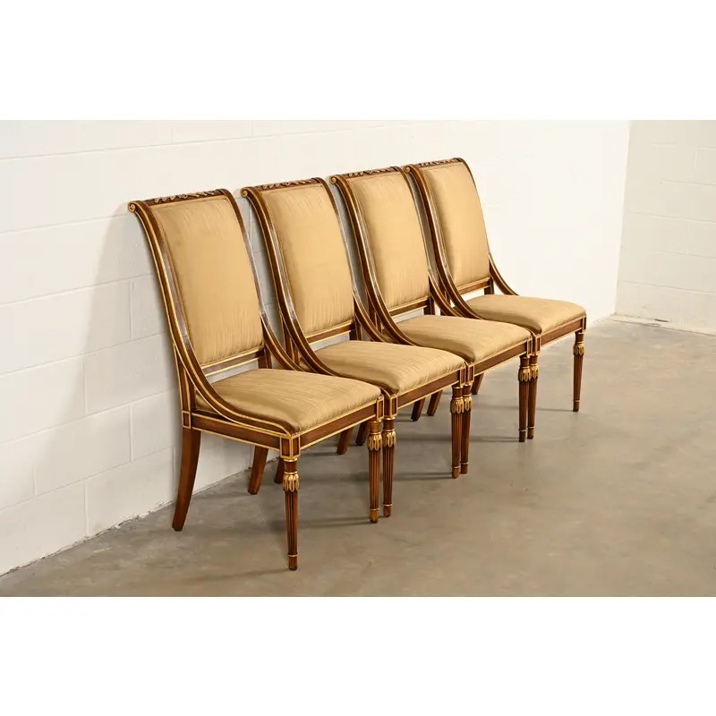 Karges French Regency Louis XVI Carved Walnut and Gold Gilt Dining Chairs | Set of Four - Image 4