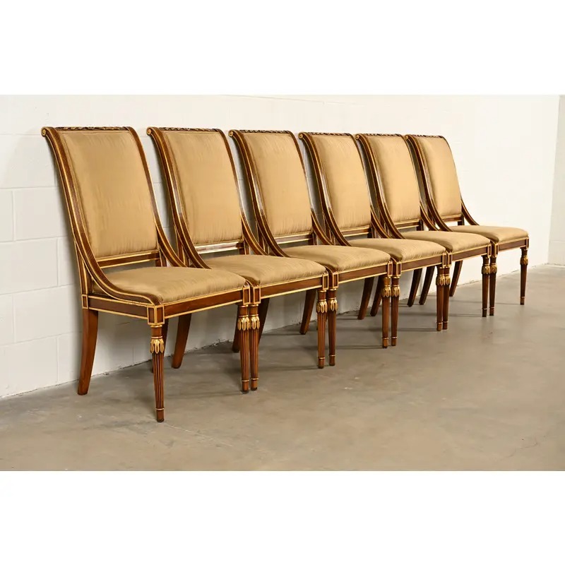 Karges French Regency Louis XVI Carved Walnut and Gold Gilt Dining Chairs | Set of Six - Image 4
