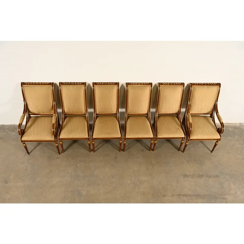 Karges French Regency Louis XVI Carved Walnut and Gold Gilt Dining Chairs | Set of Six - Image 4