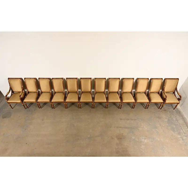 Karges French Regency Louis XVI Carved Walnut and Gold Gilt Dining Chairs | Set of Twelve - Image 4
