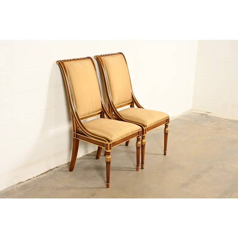 Karges French Regency Louis XVI Carved Walnut and Gold Gilt Side Chairs or Dining Chairs | Pair - Image 4